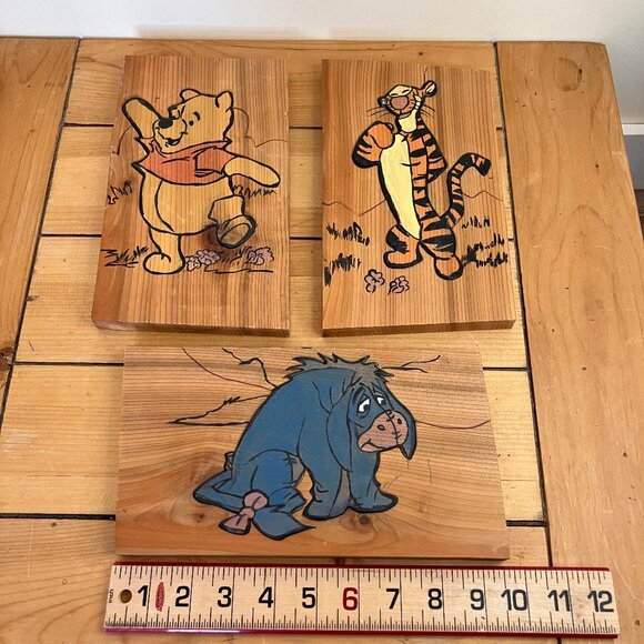 Hand Crafted Winnie the Pooh Eeyore Tigger Wood Puzzle Wall Plaques Set of 3 - Picture 2 of 3